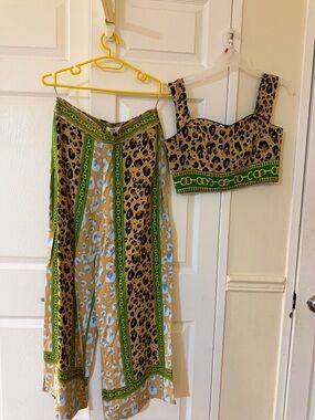 Leopard-Print Maxi pants with Green Trim